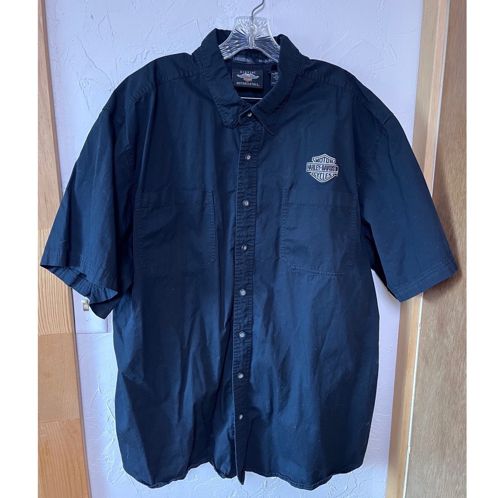 Harley-Davidson Mens 3XL Black Short Sleeve Embroidered Button Up Work‎ Shirt